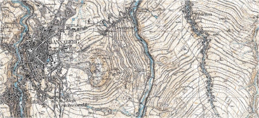 Historic map of the hedgerows between Annaberg and Mildenau